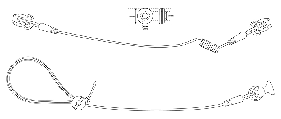 illustration of the Air-Pro 2 piece lanyard for trigger mechanism in a Vanson airbag road racing suit
