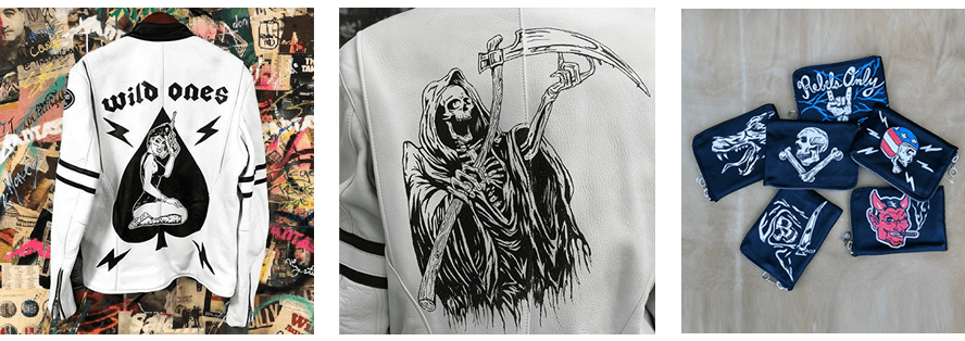 Examples of Badtaste designs done on Vanson leather jackets