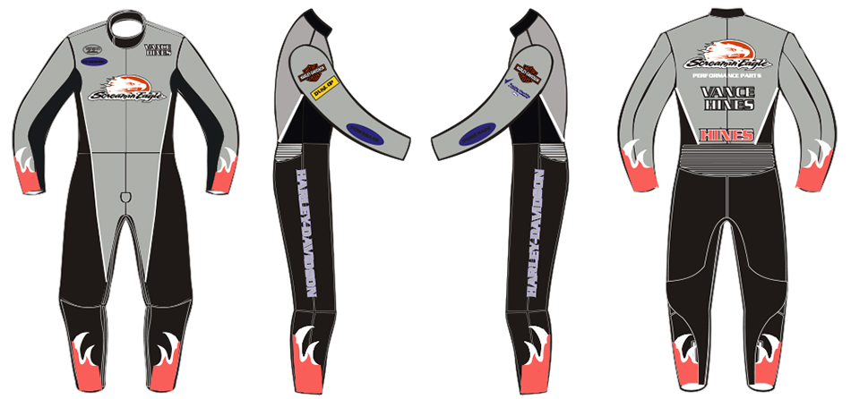 Vance and Hines drag racing suit design by Vanson Leathers